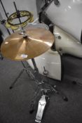 A Paiste 2002 Cymbal, medium high hat, 14 inch, with pearl pedal stand and PP meinl tambourine