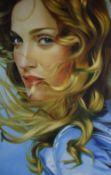 Contemporary portrait of musician Madonna, acrylic on canvas, an accomplished depiction in blue