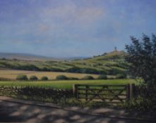 Jack T Duffill (British b.1940) Oil on board depicting Castle Hill Huddersfield in summer, signed