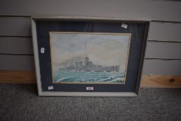 *Local Interest* Alan Sharpe (British 1937 - 2020) Watercolour, 'HMS Diomede' a depiction of the