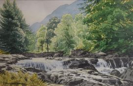*Local Interest* Jim Ingham Riley (British 1928) Watercolour, a cascading Lake District river scene,