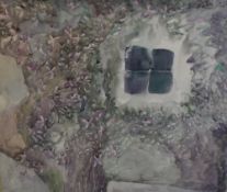 Norman Adams (British 1927 - 2005) Watercolour 'The Cottage' a cropped view of cottage windows,