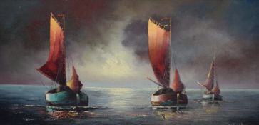 Theodore Beckmann (German b.1921) Post impressionistic oil on canvas, three sail boats at sea with