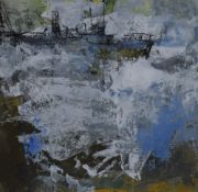 Abstract maritime scene (contemporary) artist unknown, within card mount and light wood frame, under