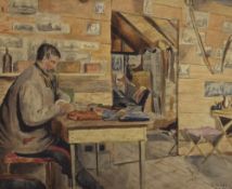 *Local Interest* Cuthbert Rigby (British 1850 - 1935) Watercolour, a self portrait working in his