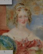 19th century miniature portrait on porcelain 'Lady Sailsbury' depicting a young woman in pale tones,