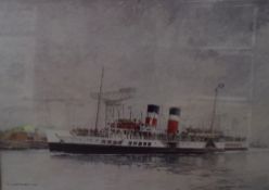 After Ian G. Orchardson (British 1927 - 1997) paddle steamer 'Waverley' passing John Brown's yard in