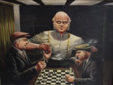 Norman Jones (British 20th Century) Oil on board, depicting two men playing a game of chess in a