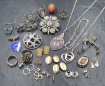 A selection of silver and white metal jewellery, most stamped 925/silver, including earrings,