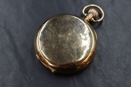 A 9ct gold Waltham USA full hunter top wound pocket watch, the white dial having Roman numerals