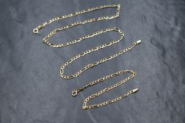 A 9ct gold figaro link 18' chain with matching bracelet, approx 180mm long, approx 4.6g total