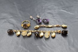 A small selection of yellow and white metal broken jewellery including a piece of 9ct gold chain,