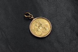 An 1895 gold sovereign, Melbourne mint, in a removable 9ct gold pendant mount