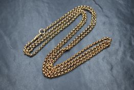 A yellow metal belcher link muff chain stamped 15CT, approx 60' long & 35.3g