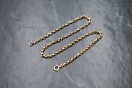 A yellow metal belcher link chain stamped 9ct, approx 16' & 8.8g