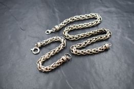 A silver necklace and bracelet of chunky plaited form, necklace approx 16' & bracelet 8', approx