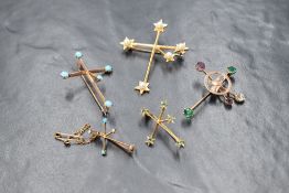 A Mikimoto 14ct gold and cultured pearl set Southern Cross constellation brooch, marked K14, along