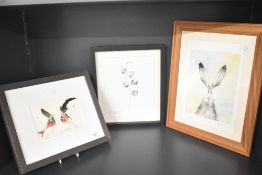 A modern limited edition 'Hares and Herdwicks' hare print by Paddy, framed, individually signed
