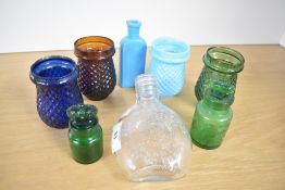 A selection of Victorian glassware, comprising two green glass bottles with stoppers by The Crown