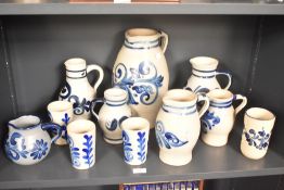 A collection of three German mid-century/modern Kleiraba Handarbeit blue-decorated stoneware