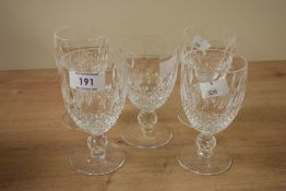 A set of 5 Waterford Crystal 'Colleen' claret wine glasses, each featuring a generously sized