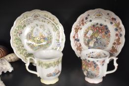 Two 20th-century Royal Doulton bone china 'Bramley Hedge: Four Seasons' cup and plate sets,