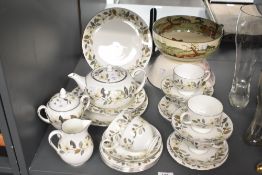 A mid-to-late 20th-century 24-piece Wedgwood bone china Beaconsfield pattern tea set, featuring