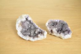 Two pieces of dyed quartz, imitation amethyst geodes (2).