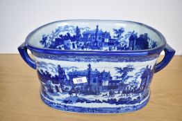 A large 20th-century Victoria Ware 'Ironstone' twin handled Jardinière/planter, having blue and