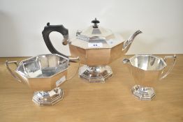 A late 20th-century Hamilton Laidlaw & Co. silver-plated 3-piece tea set, comprising a teapot, sugar