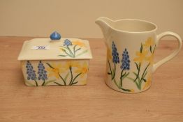 An Emma Bridgewater Little Daffodil pattern lidded butter dish and milk jug 13cm