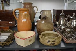 A selection of 6 studio pottery pieces, including a French Poterie Beck decorated dish, three unique