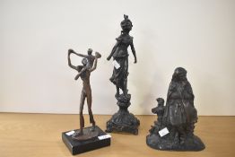 A 20th-century bronze figure of the French playwright Moliere, sold with an Art Nouveau style statue