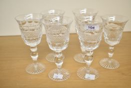 A set of five Cumbria Crystal Grasmere Goblets, sold with a smaller Grasmere Goblet, featuring an