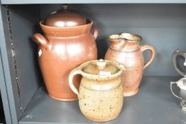 A selection of three 20th-century French-style studio stoneware pottery pieces, including two