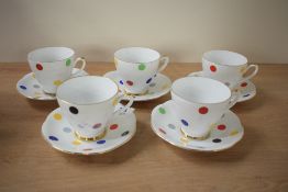 A group of five Royal Imperial fine bone china polka dot design tea cups and saucers (10)