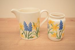 An Emma Bridgewater Little Daffodils pattern jug and vase, with printed marks to base, jug 13.5cm