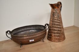 An early 20th Century Joseph Sankey & Sons textured copper jug with faux snakeskin effect finish,