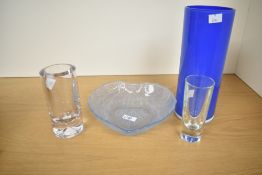 A heart shaped glass dish having impressed foliage patterns, w21cm, sold together with a