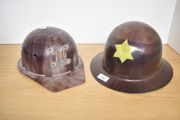 A 1954 Malcolm Campbell plastic 'Texolex' safety helmet, sold with a 20th century Mine Safety