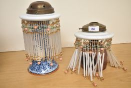 Two late 20th-century/modern colourful glass and bead lampshades, sold together with two