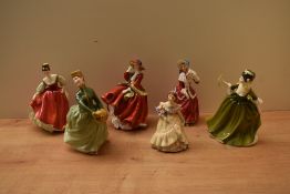 A group of six Royal DOulton bone china figurines comprising 'The Bridesmaid' HN 2148, 'Grace' HN