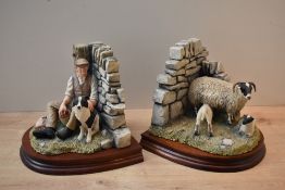 A pair of Border Fine Arts figure groups modelled as book ends, '10 O'Clock Break' model number