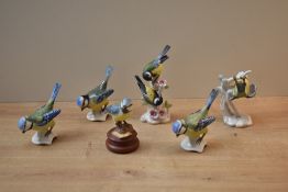 A group of six Goebel porcelain Blue Tit studies in various designs.