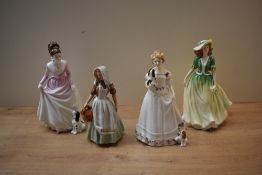 A group of four Royal Doulton bone china figurines comprising 'Take Me Home' HN 3662, 'The Milkmaid'