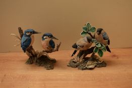 Two Coalport limited edition animal groups 'Kingfishers' and 'bullfinches', one certificate of