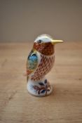 A Royal Crown Derby Hummingbird paperweight having Imari style decoration and silver coloured