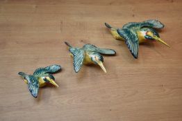A set of three graduated Beswick Pottery Kingfisher wall plaques, model numbers 7291-, 729-2 and