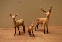 A Beswick Pottery Deer Family comprising Stag (Standing) model number 981, Doe model number 999A and