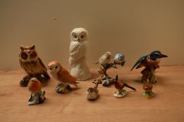 An assortment of Beswick Pottery and similar bird studies to include 'Owl' model number 2026